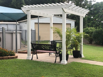 2.2 x 4.5 m Pergola Kit Fully Painted in Lexicon White - Photos sent after installation with decorative post boxes added