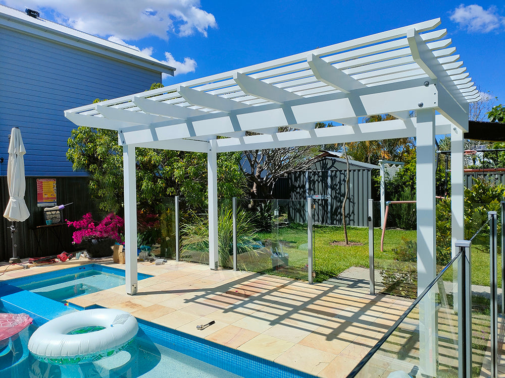 2.7 x 3.6 m Modern Notched Pergola Kit - Photo after Installation - Painted in Lexicon White