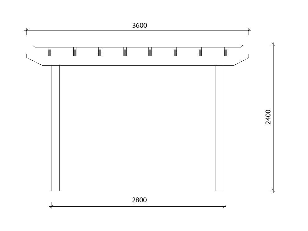 2.7 x 3.6 m Pergola Kit - Front Measurements